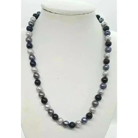 Vintage Necklace Genuine Pearl Gray & Black Baroque Freshwater Pearls Choker - Picture 1 of 9